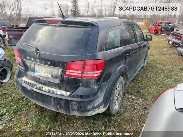 2016 Dodge Journey Cvp VIN: 3C4PDCAB7GT248988 Lot: 20174534