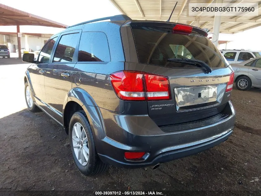 2016 Dodge Journey Sxt VIN: 3C4PDDBG3GT175960 Lot: 39397012