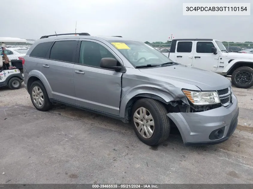 2016 Dodge Journey Se VIN: 3C4PDCAB3GT110154 Lot: 39465535