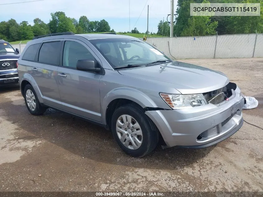 2016 Dodge Journey Se VIN: 3C4PDCAB5GT115419 Lot: 39499067