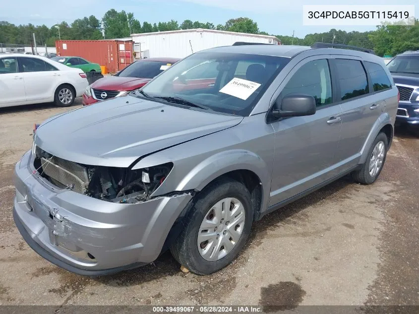 2016 Dodge Journey Se VIN: 3C4PDCAB5GT115419 Lot: 39499067