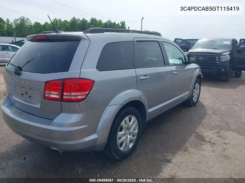 2016 Dodge Journey Se VIN: 3C4PDCAB5GT115419 Lot: 39499067