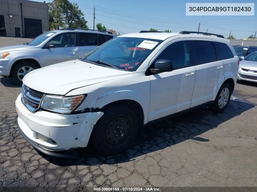 2016 Dodge Journey Se VIN: 3C4PDCAB9GT182430 Lot: 39808155