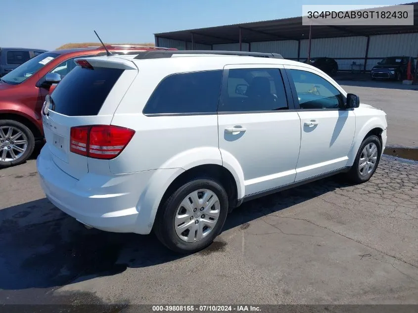 2016 Dodge Journey Se VIN: 3C4PDCAB9GT182430 Lot: 39808155