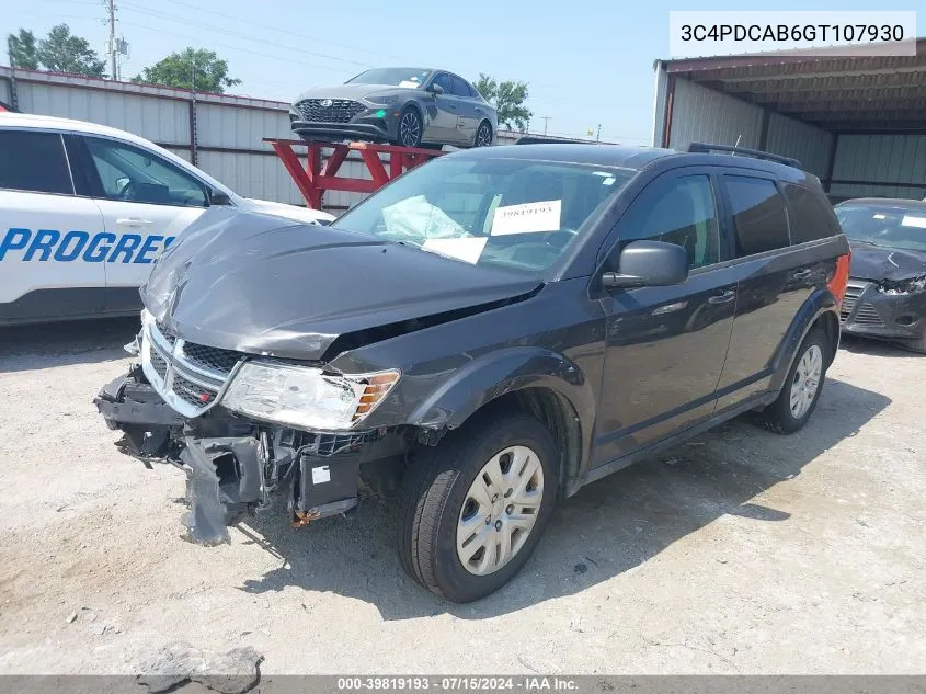 2016 Dodge Journey Se VIN: 3C4PDCAB6GT107930 Lot: 39819193