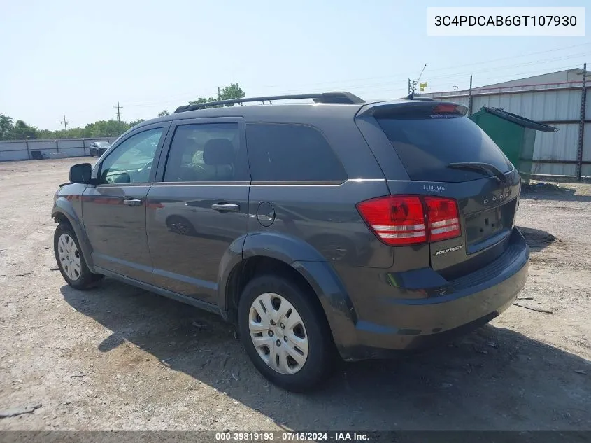 2016 Dodge Journey Se VIN: 3C4PDCAB6GT107930 Lot: 39819193