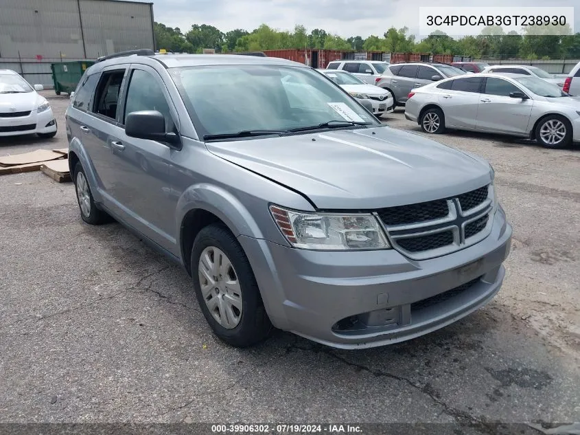 2016 Dodge Journey Se VIN: 3C4PDCAB3GT238930 Lot: 39906302