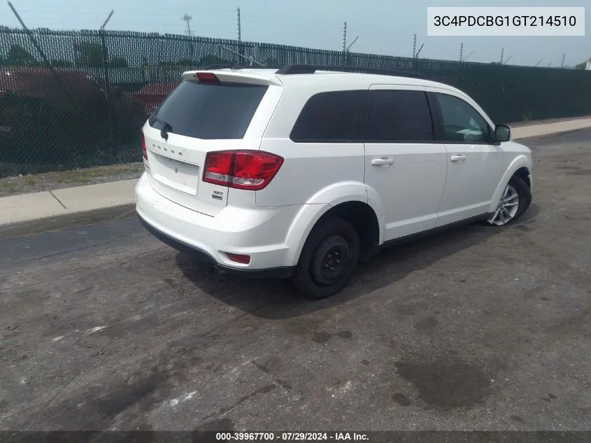 2016 Dodge Journey Sxt VIN: 3C4PDCBG1GT214510 Lot: 39967700