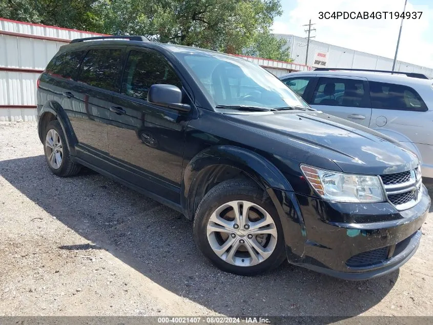 2016 Dodge Journey Se VIN: 3C4PDCAB4GT194937 Lot: 40021407