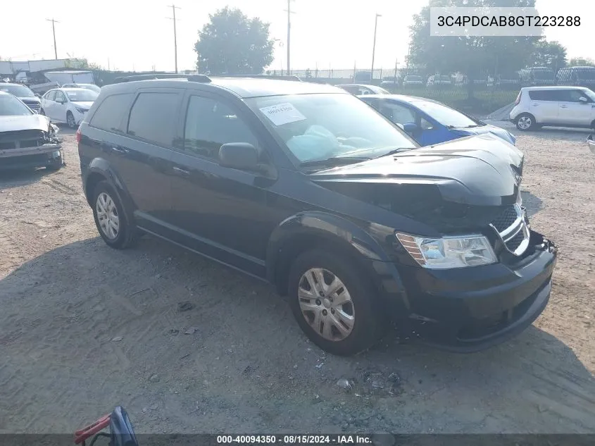 2016 Dodge Journey Se VIN: 3C4PDCAB8GT223288 Lot: 40094350