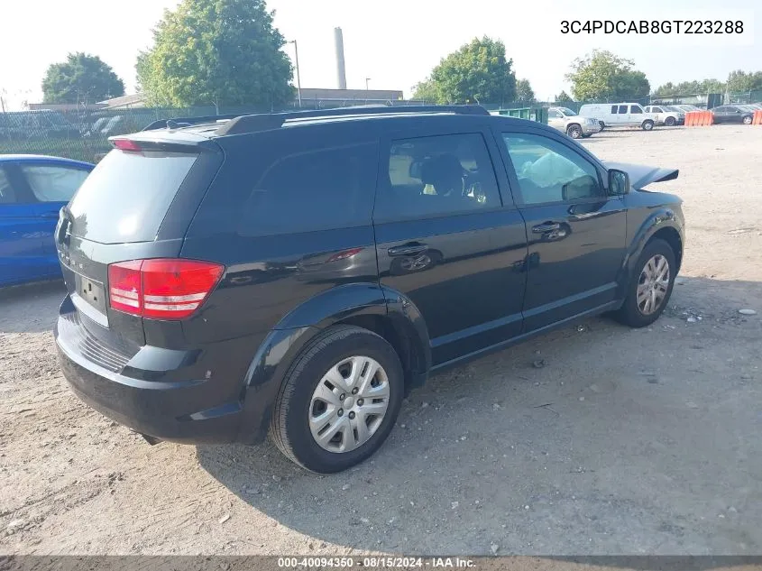 2016 Dodge Journey Se VIN: 3C4PDCAB8GT223288 Lot: 40094350