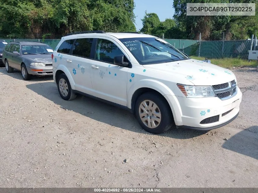 2016 Dodge Journey Se VIN: 3C4PDCAB9GT250225 Lot: 40204692