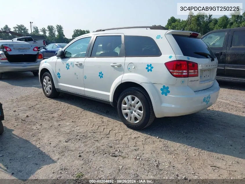 2016 Dodge Journey Se VIN: 3C4PDCAB9GT250225 Lot: 40204692