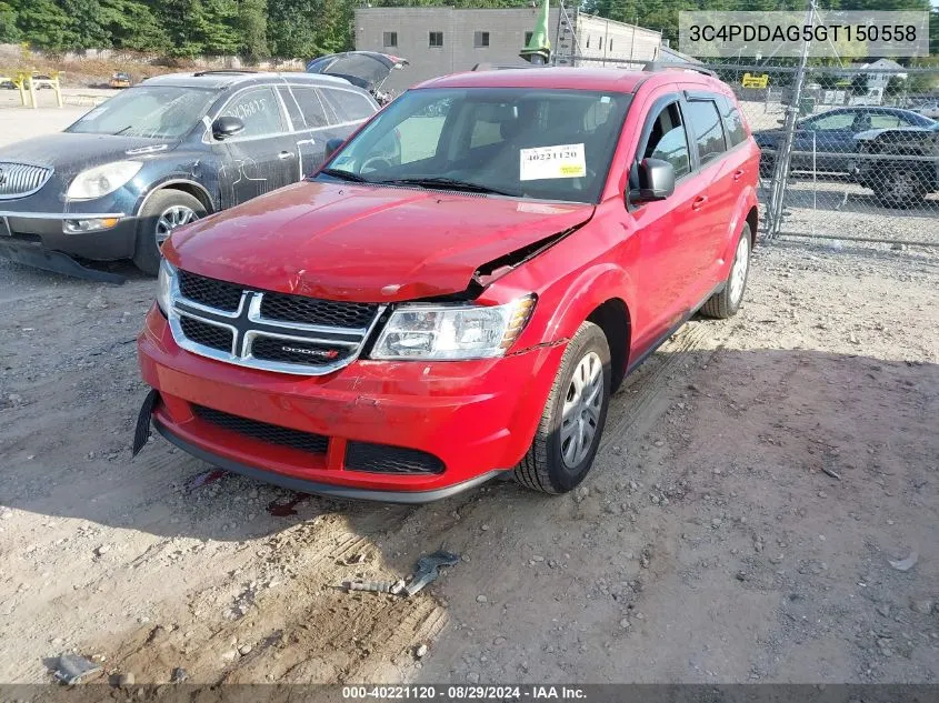 2016 Dodge Journey Se VIN: 3C4PDDAG5GT150558 Lot: 40221120