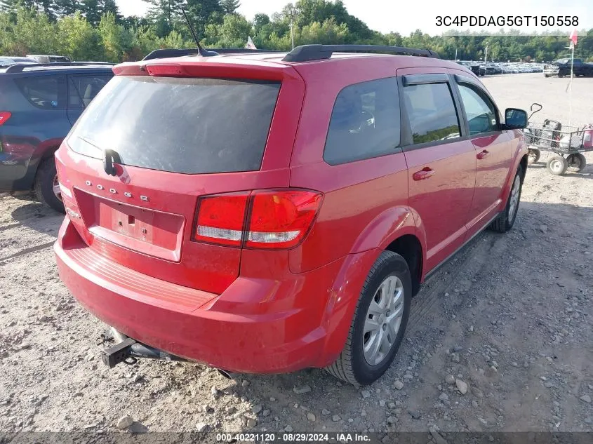 2016 Dodge Journey Se VIN: 3C4PDDAG5GT150558 Lot: 40221120