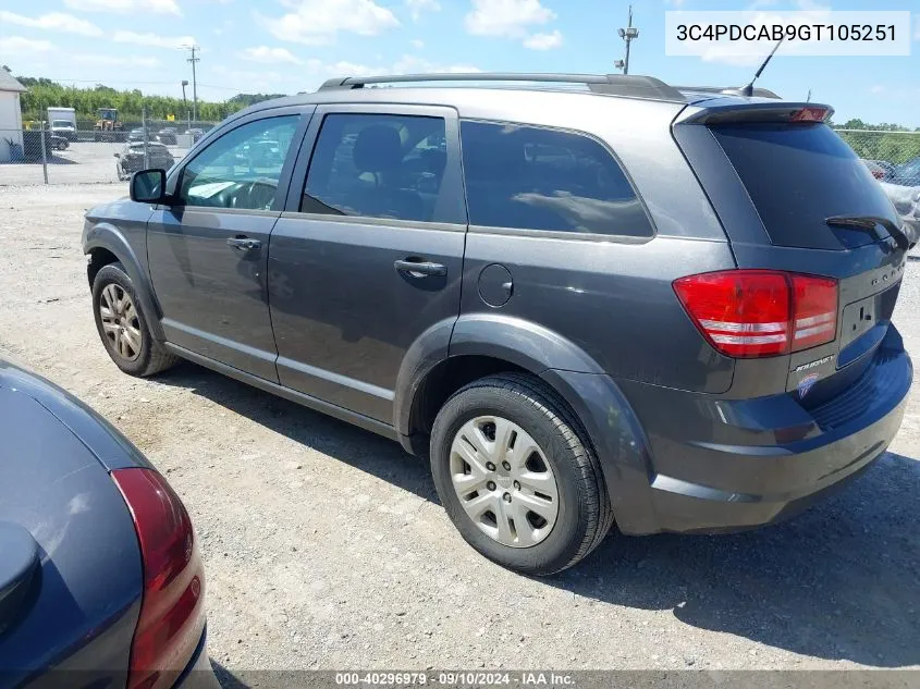 2016 Dodge Journey Se VIN: 3C4PDCAB9GT105251 Lot: 40296979