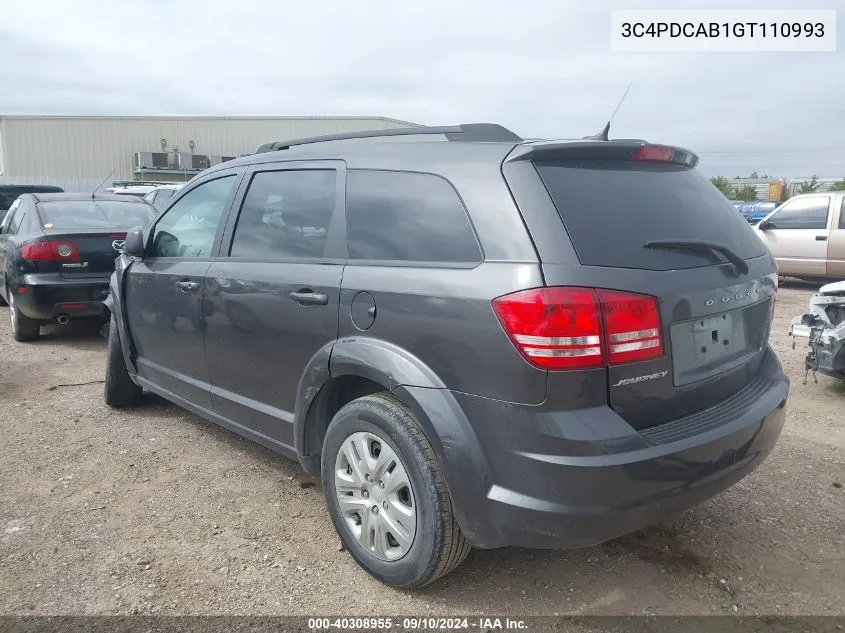 2016 Dodge Journey Se VIN: 3C4PDCAB1GT110993 Lot: 40308955