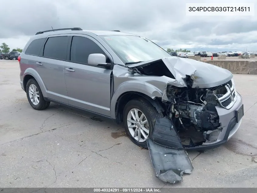 2016 Dodge Journey Sxt VIN: 3C4PDCBG3GT214511 Lot: 40324291