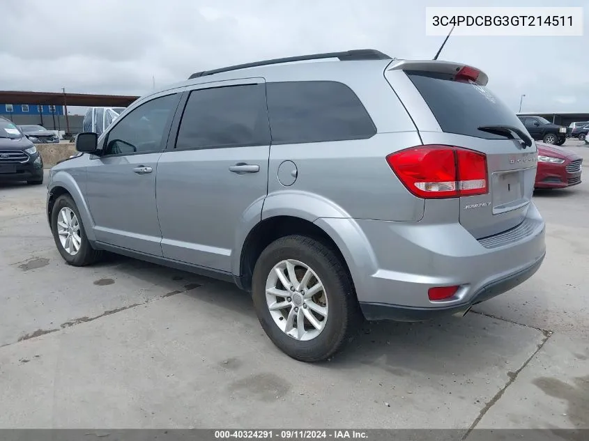 2016 Dodge Journey Sxt VIN: 3C4PDCBG3GT214511 Lot: 40324291