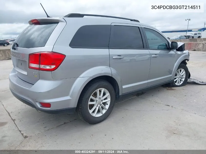 2016 Dodge Journey Sxt VIN: 3C4PDCBG3GT214511 Lot: 40324291