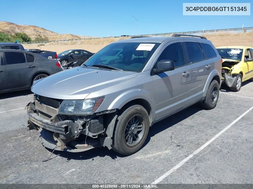 2016 Dodge Journey Sxt VIN: 3C4PDDBG6GT151345 Lot: 40328098