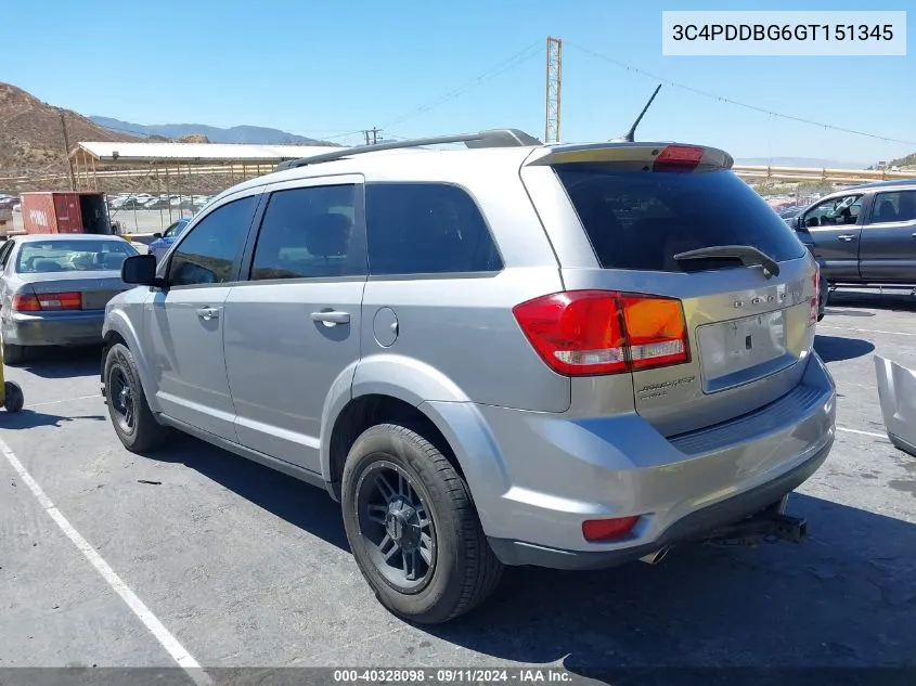 2016 Dodge Journey Sxt VIN: 3C4PDDBG6GT151345 Lot: 40328098