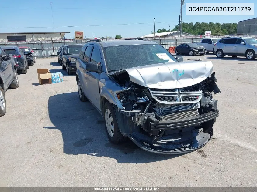 2016 Dodge Journey Se VIN: 3C4PDCAB3GT211789 Lot: 40411254