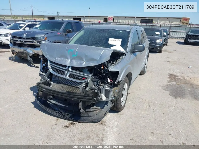 2016 Dodge Journey Se VIN: 3C4PDCAB3GT211789 Lot: 40411254