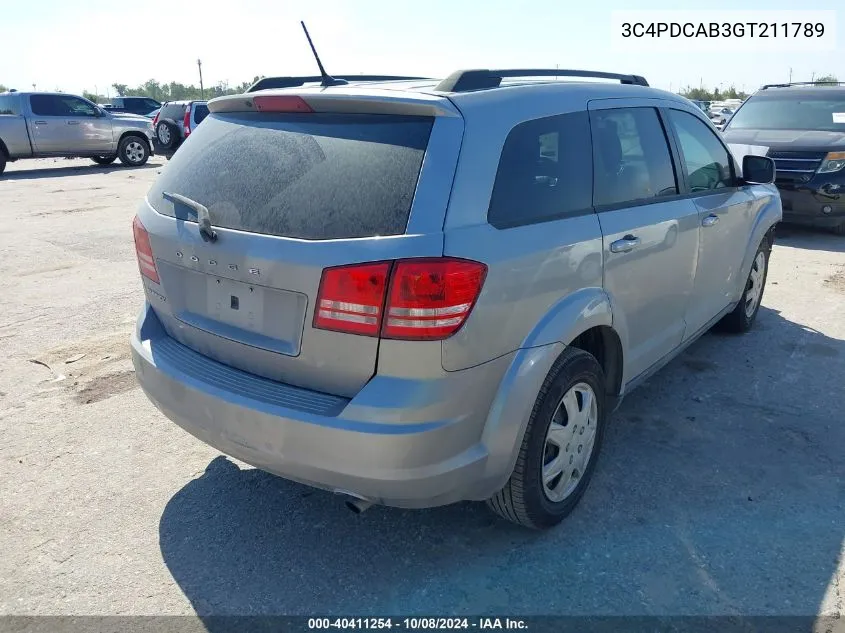 2016 Dodge Journey Se VIN: 3C4PDCAB3GT211789 Lot: 40411254