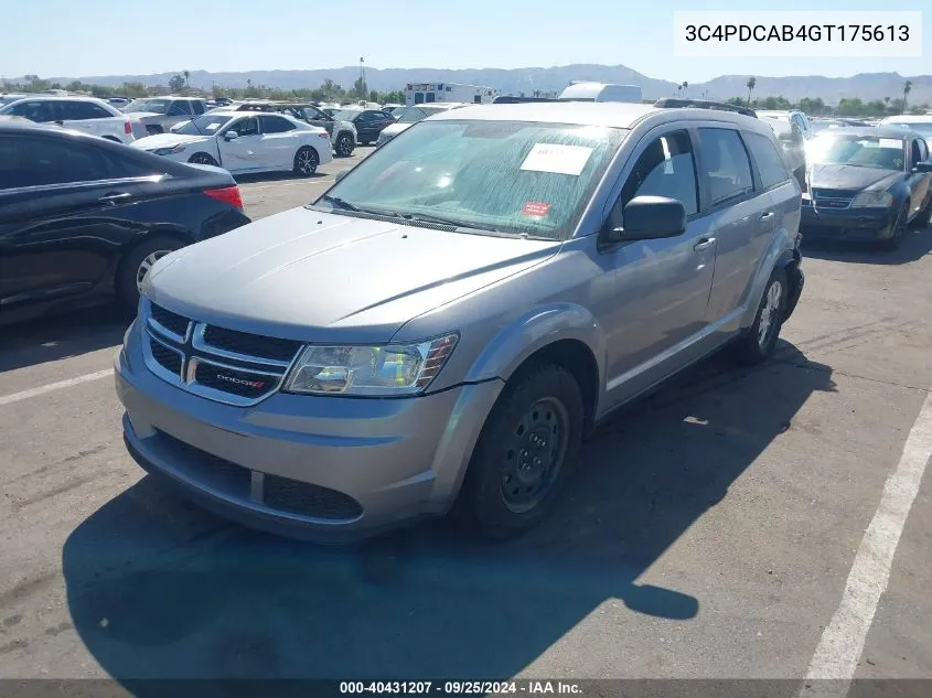 2016 Dodge Journey Se VIN: 3C4PDCAB4GT175613 Lot: 40431207