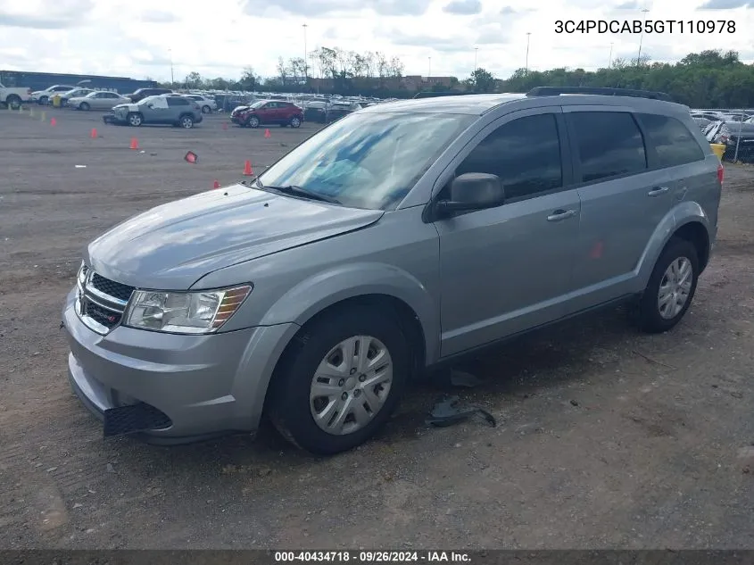 2016 Dodge Journey Se VIN: 3C4PDCAB5GT110978 Lot: 40434718