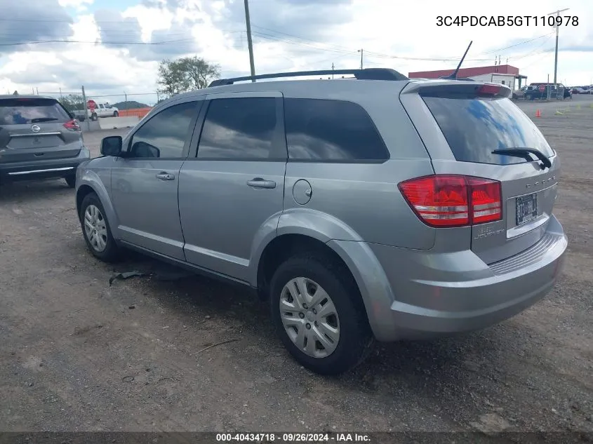 2016 Dodge Journey Se VIN: 3C4PDCAB5GT110978 Lot: 40434718