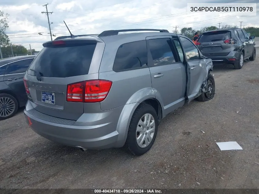 2016 Dodge Journey Se VIN: 3C4PDCAB5GT110978 Lot: 40434718