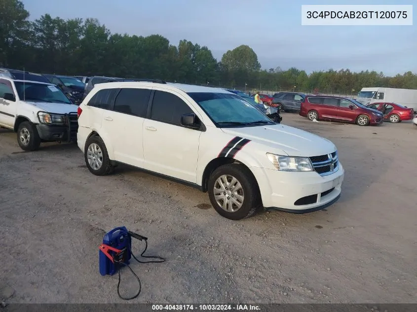 2016 Dodge Journey Se VIN: 3C4PDCAB2GT120075 Lot: 40438174