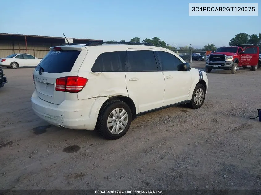 2016 Dodge Journey Se VIN: 3C4PDCAB2GT120075 Lot: 40438174