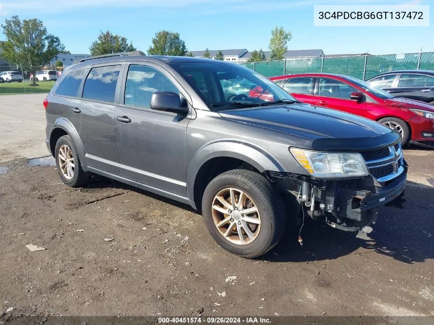 2016 Dodge Journey Sxt VIN: 3C4PDCBG6GT137472 Lot: 40451574