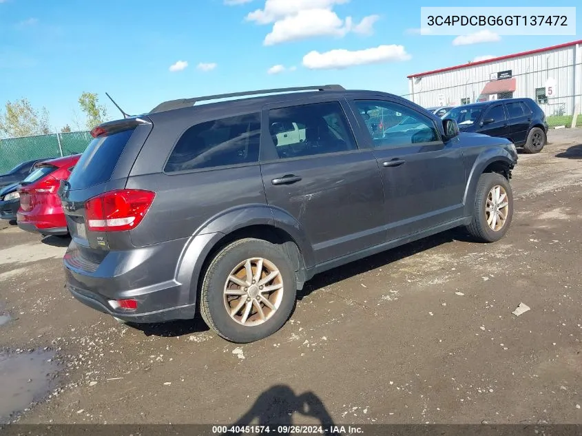 2016 Dodge Journey Sxt VIN: 3C4PDCBG6GT137472 Lot: 40451574