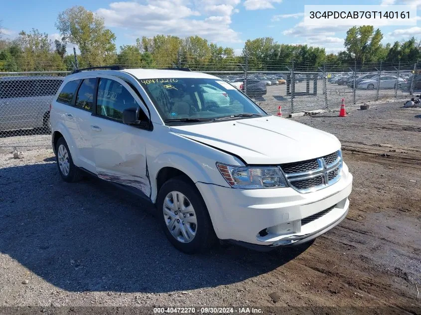 2016 Dodge Journey Se VIN: 3C4PDCAB7GT140161 Lot: 40472270