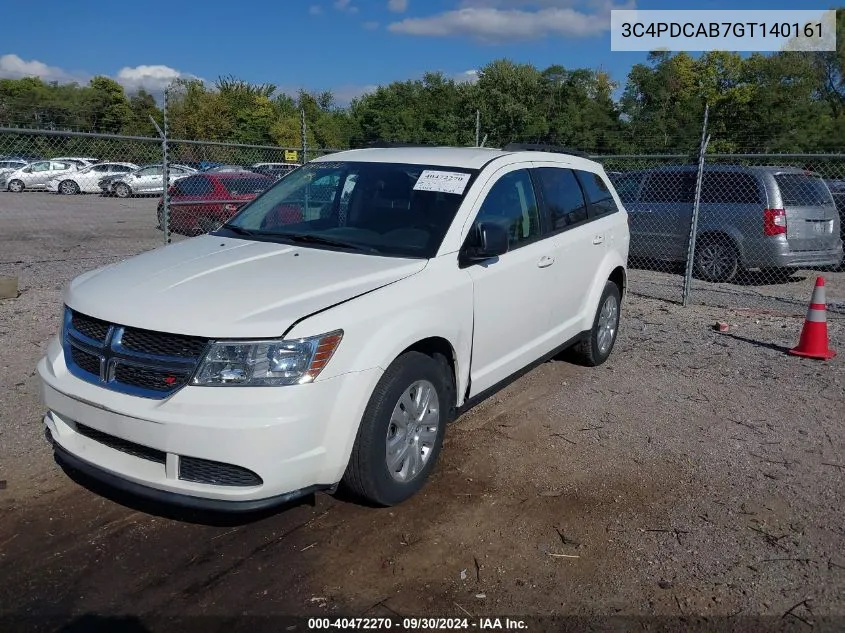 2016 Dodge Journey Se VIN: 3C4PDCAB7GT140161 Lot: 40472270