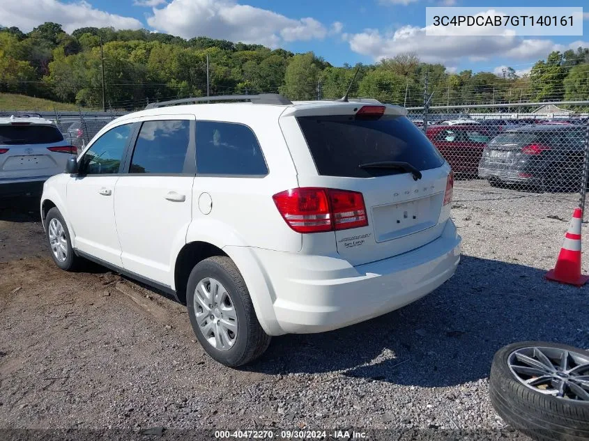 2016 Dodge Journey Se VIN: 3C4PDCAB7GT140161 Lot: 40472270