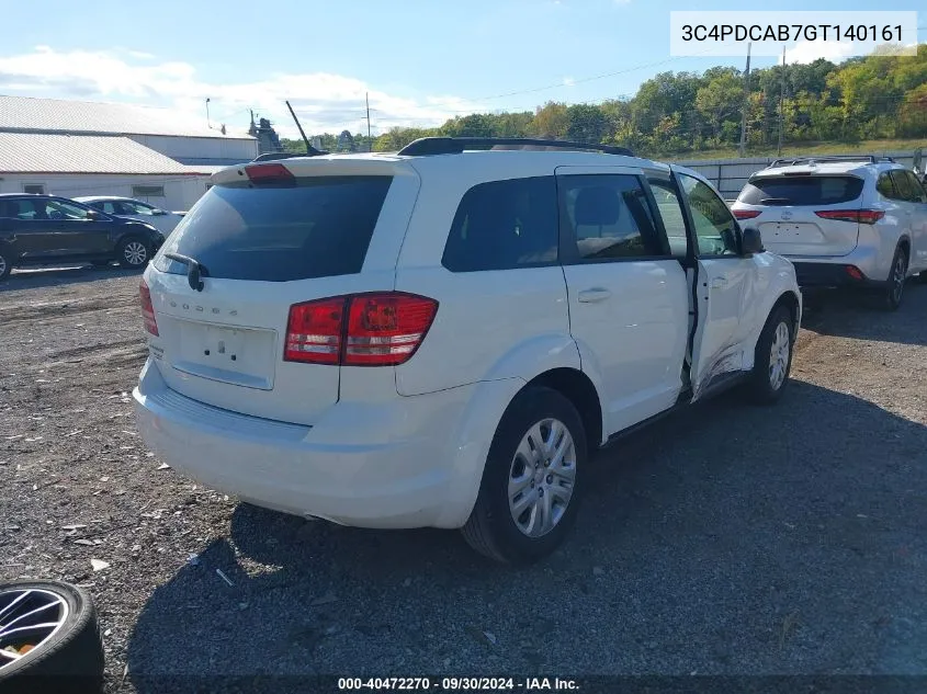 2016 Dodge Journey Se VIN: 3C4PDCAB7GT140161 Lot: 40472270