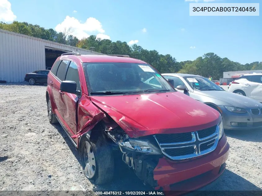 2016 Dodge Journey Se VIN: 3C4PDCAB0GT240456 Lot: 40475312