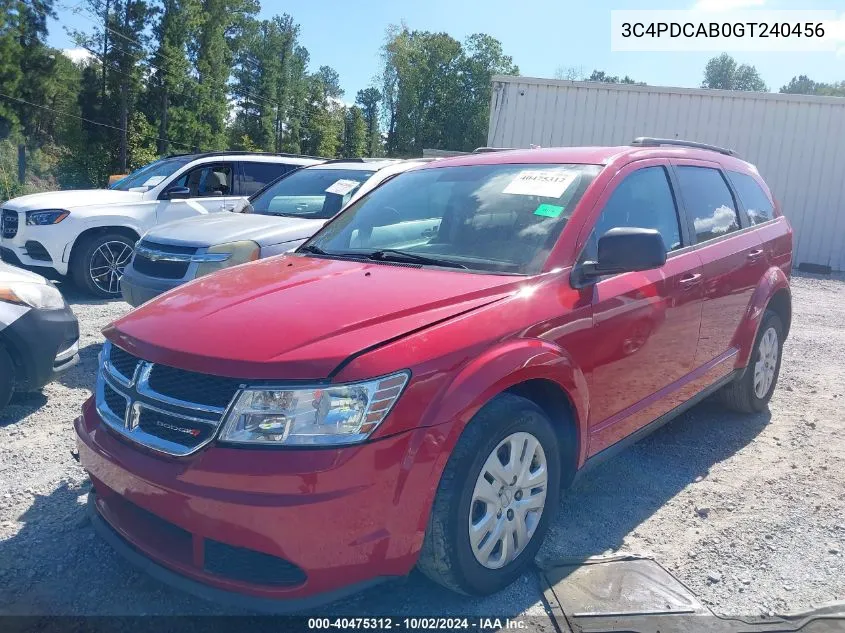 2016 Dodge Journey Se VIN: 3C4PDCAB0GT240456 Lot: 40475312