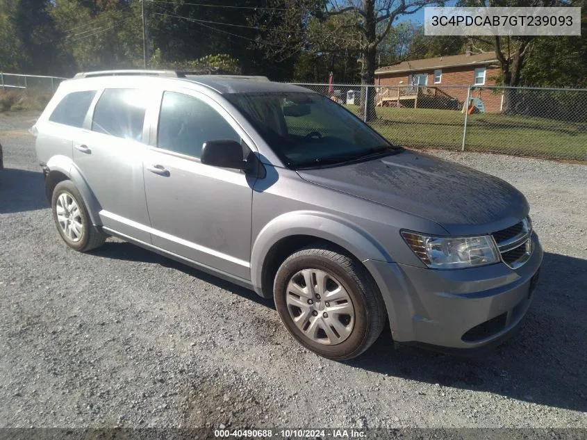 2016 Dodge Journey Se VIN: 3C4PDCAB7GT239093 Lot: 40490688