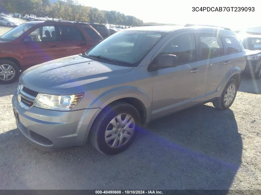 2016 Dodge Journey Se VIN: 3C4PDCAB7GT239093 Lot: 40490688