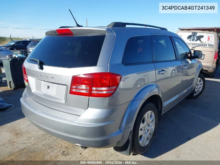 2016 Dodge Journey Se VIN: 3C4PDCAB4GT241349 Lot: 40492866