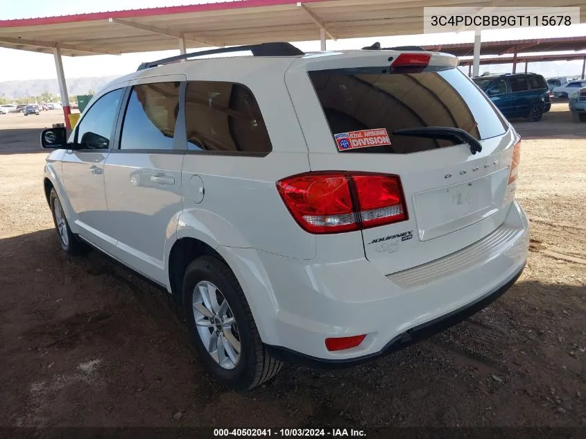 2016 Dodge Journey Sxt VIN: 3C4PDCBB9GT115678 Lot: 40502041