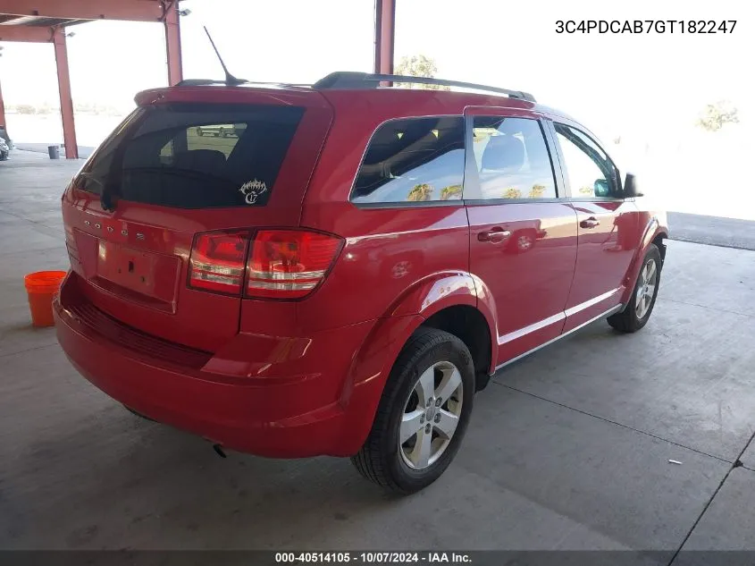 2016 Dodge Journey Se VIN: 3C4PDCAB7GT182247 Lot: 40514105