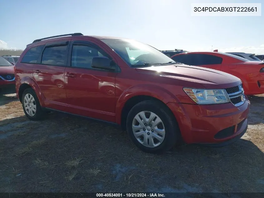 2016 Dodge Journey Se VIN: 3C4PDCABXGT222661 Lot: 40534001