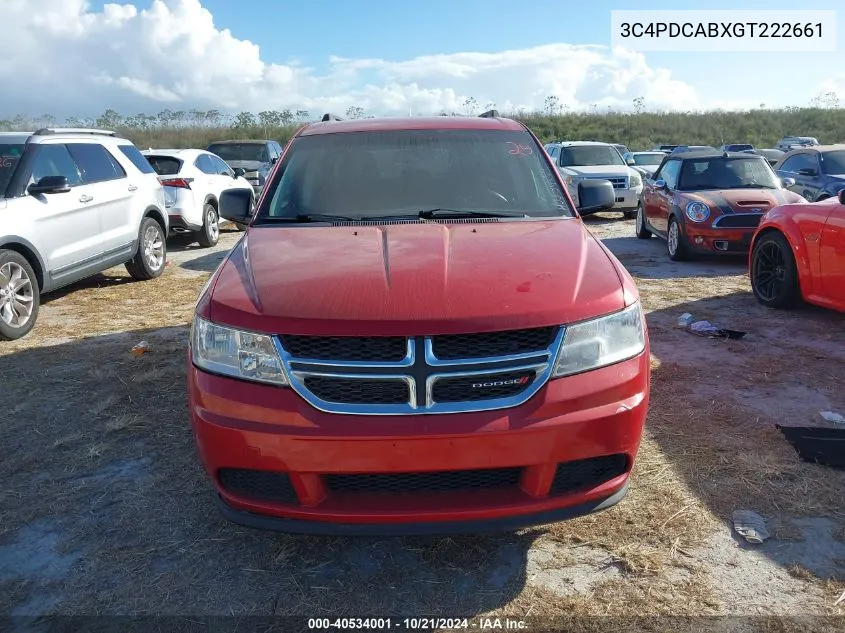 2016 Dodge Journey Se VIN: 3C4PDCABXGT222661 Lot: 40534001